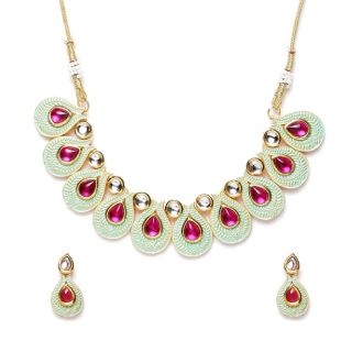 Flat 79% off on Zaveri Pearls Pink Stones Kundan Choker Necklace & Earring Set
