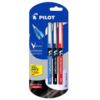Pilot V5 Liquid Ink Roller Ball Pen (1Blue + 1Black + 1Red)