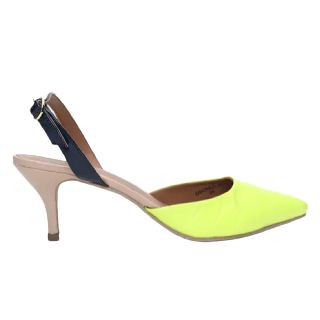 Flat 65% off on OUTRYT Women Reptilian-Textured Pointed-Toe Yellow Slingback Pumps