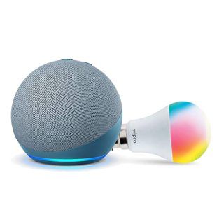Echo Dot (4th Gen, Blue) Combo with Wipro 9W LED Smart Color Bulb